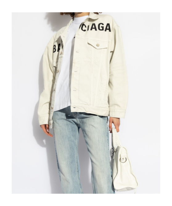 Balenciaga Logo-print Denim Jacket In White