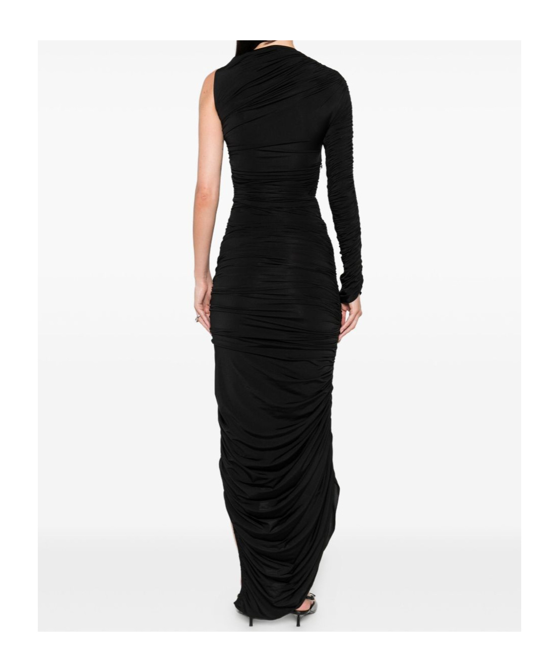 Mugler Knee Length Draped One-shoulder Dress In Black