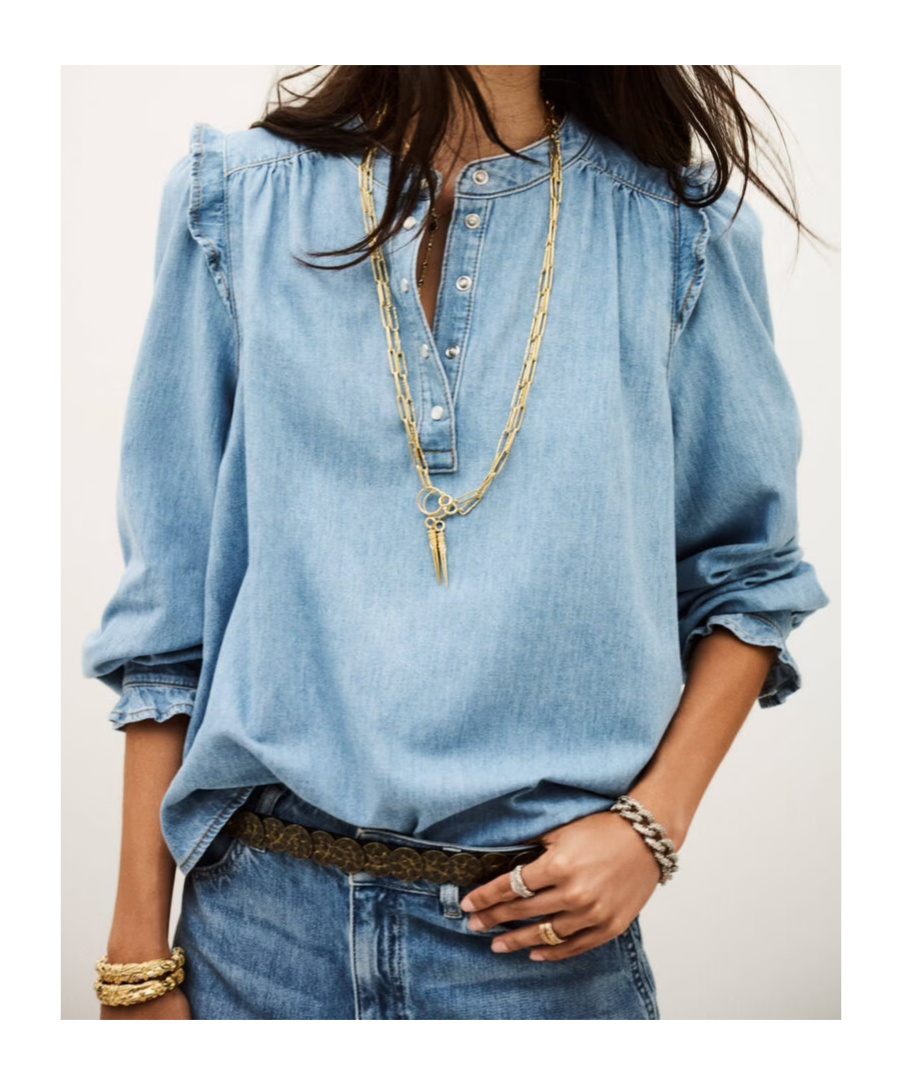 Bash Long-sleeved Denim Blouse In Blue