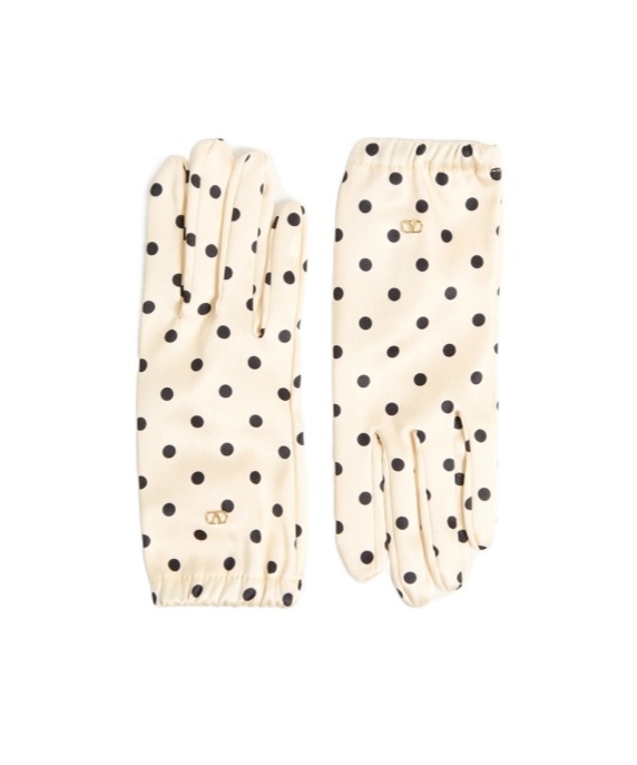 Valentino Vlogo Signature Polka Dot-print Gloves In Light Beige/black/gold