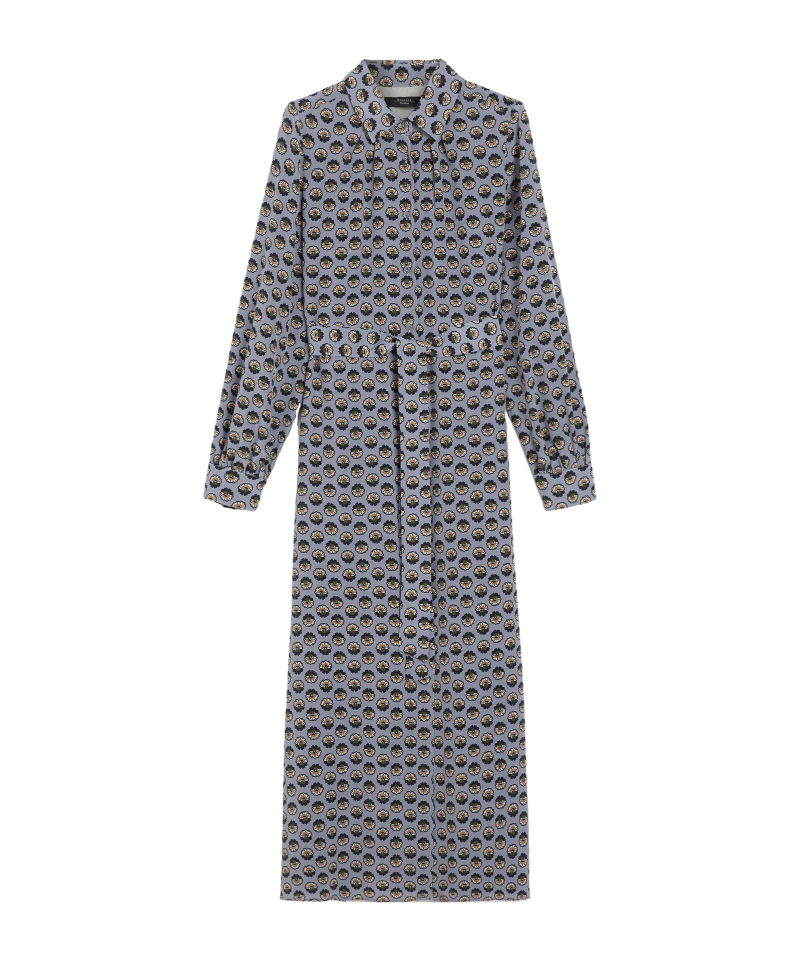 Weekend Max Mara Printed Silk Maxi Shirt Dress In Gold