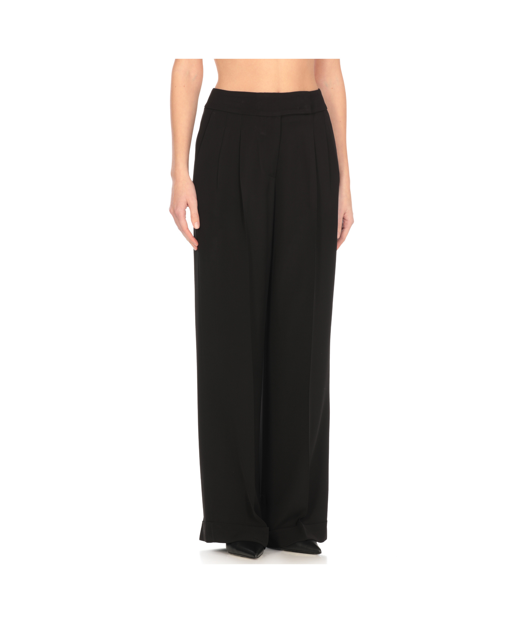 Peserico Palazzo Trousers With Wide Leg And Pleats In Black