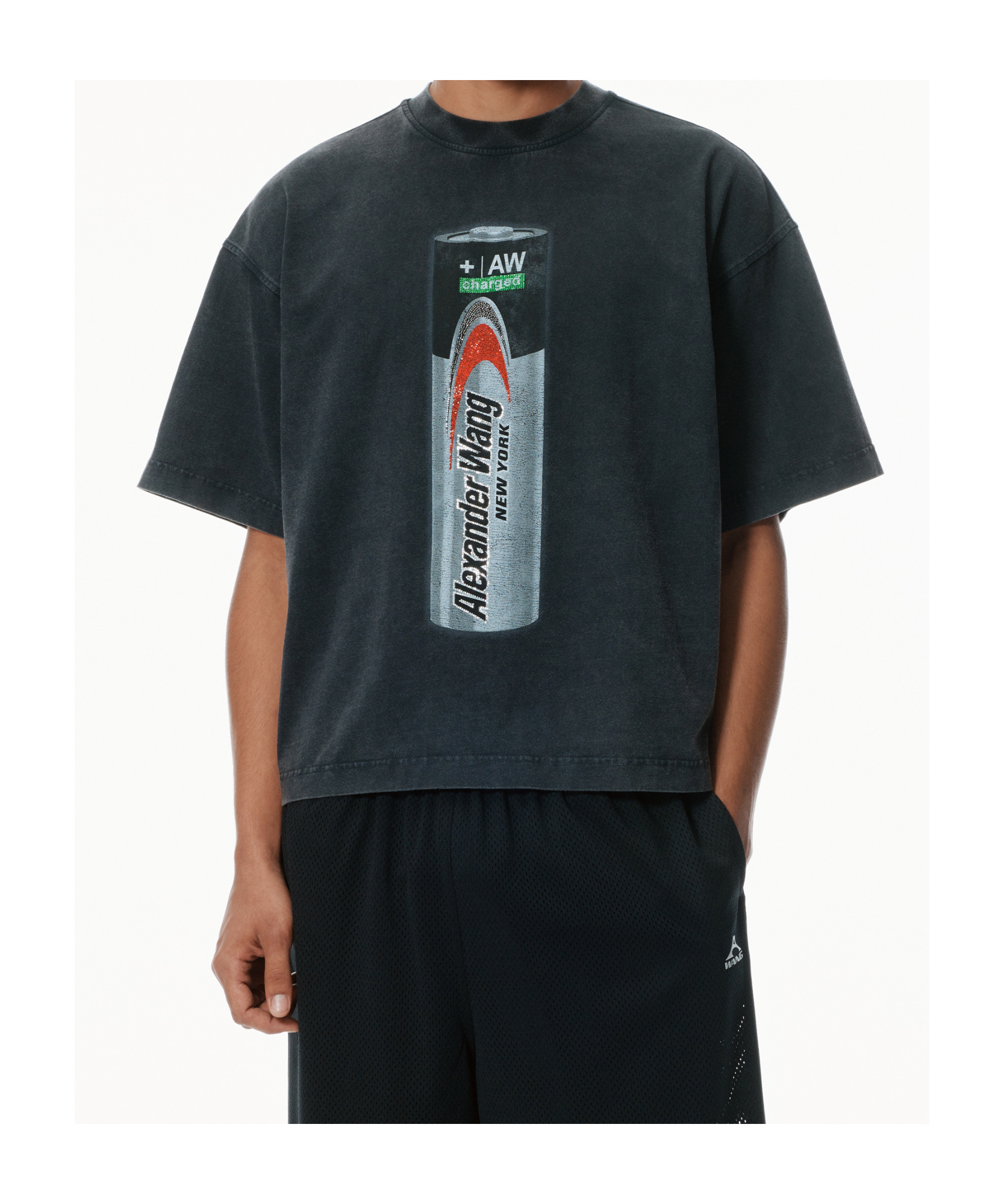 Alexander Wang Black Battery Logo-print Graphic T-shirt In Black