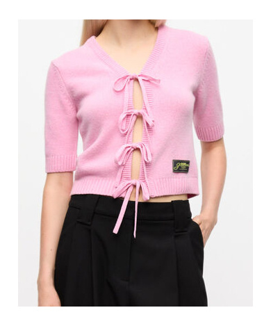 Ganni Womens V-neck Short-sleeves Wool-blend Cardigan Primrose Pink In Pink