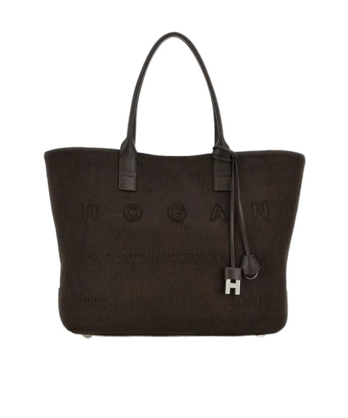 Hogan Medium Script Shopping Bag In Pony-effect Leather In Brown