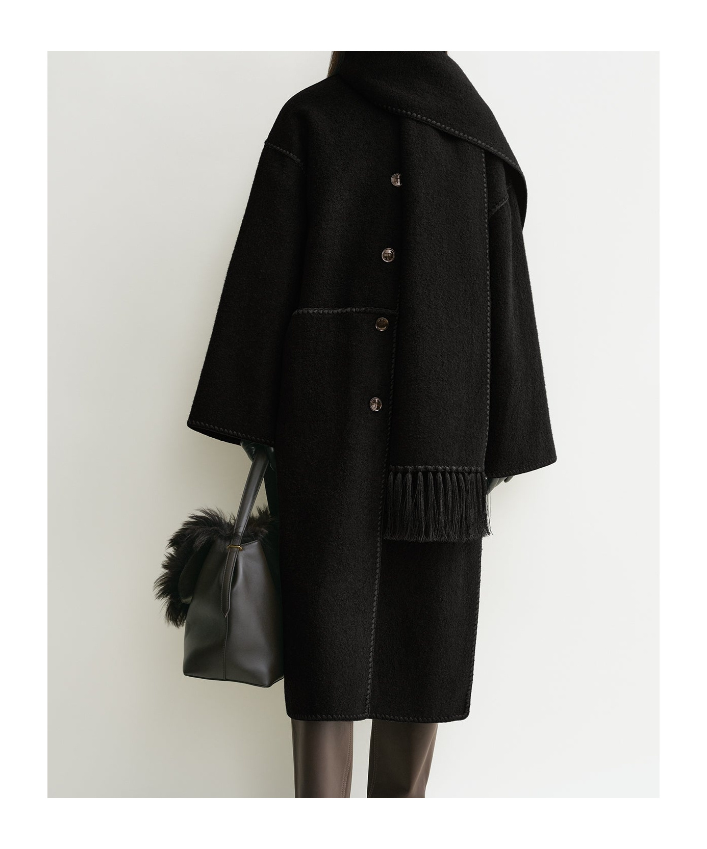 Shop Totême Embroidered Scarf Coat In Black