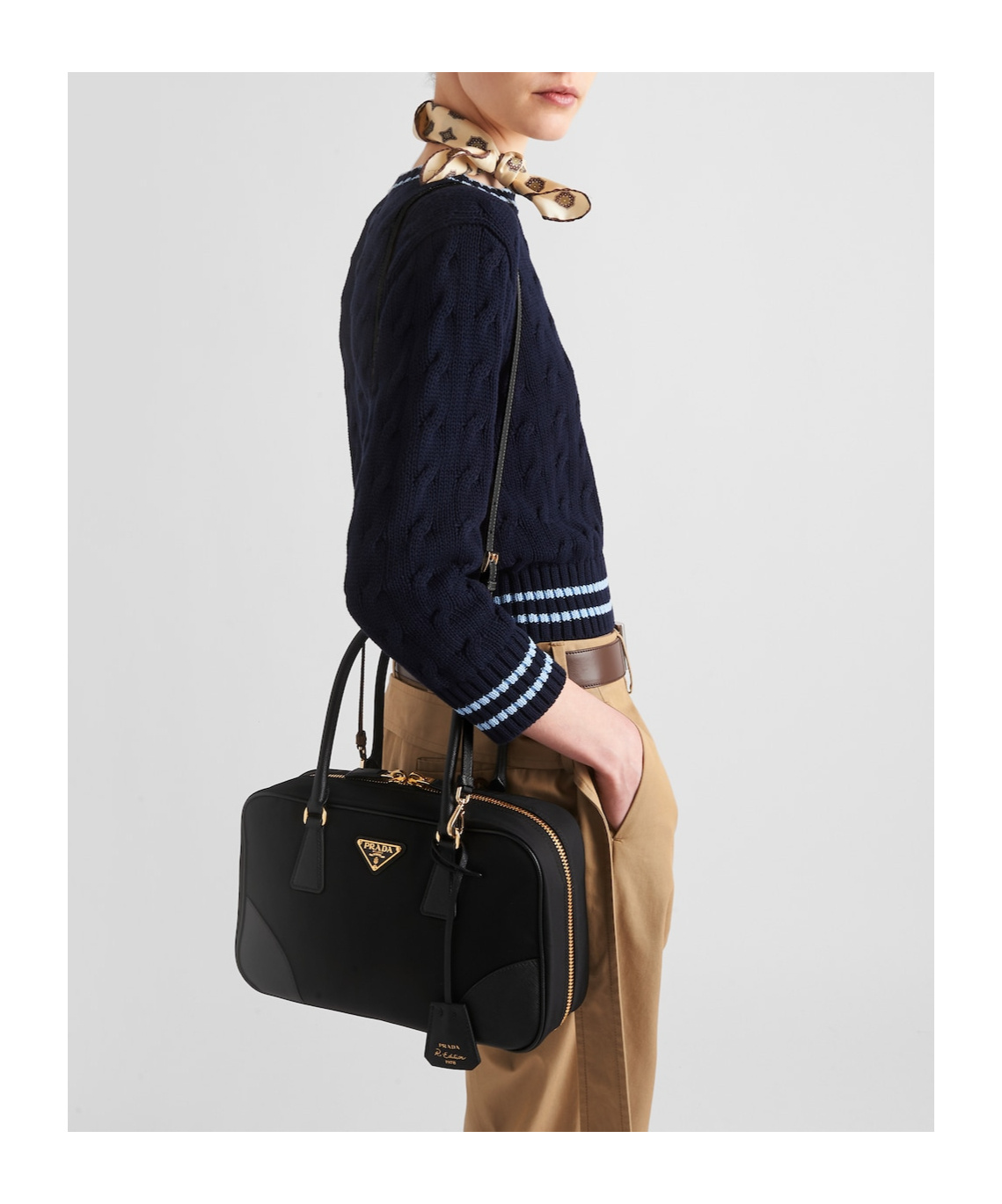 Prada Re-edition 1978 Medium Re-nylon And Saffiano Leather Two-handle Bag In Black