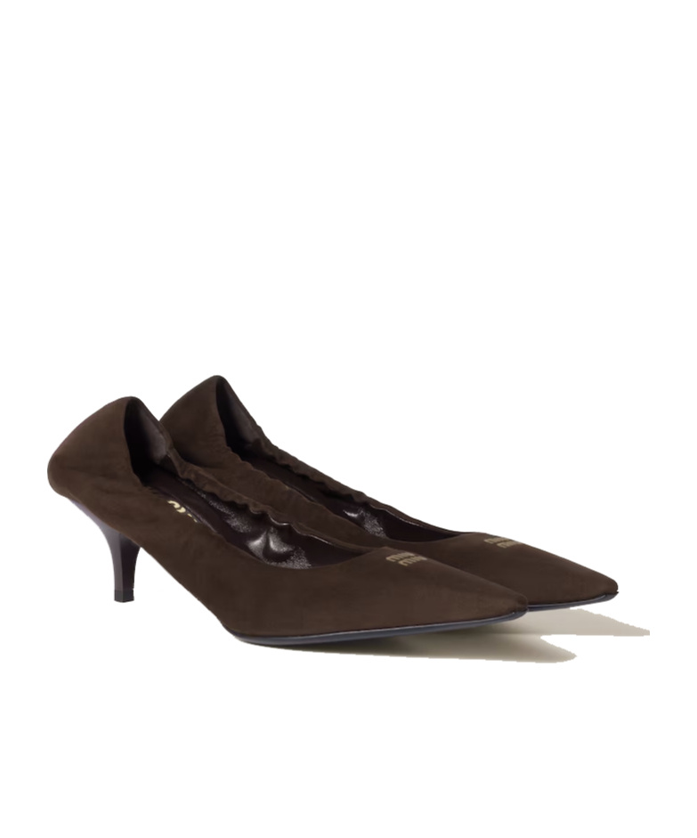 Miu Miu 55 Ruched Suede Pumps In Black
