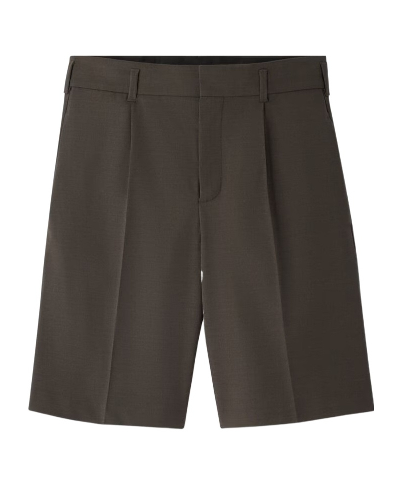 Jacquemus Le Short Ovalu Pleated Stretch Virgin Wool Shorts In Brown