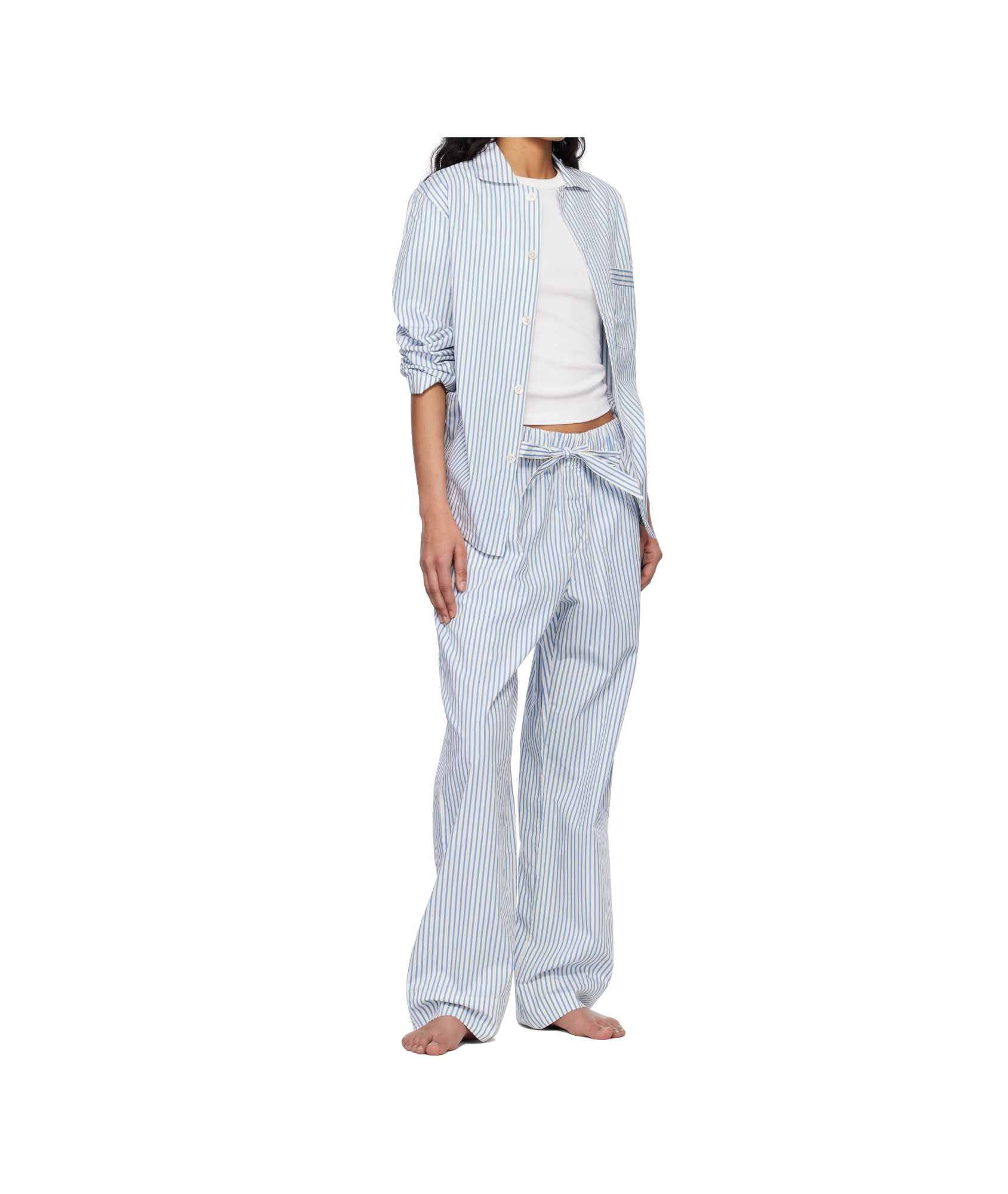 Tekla White & Blue Drawstring Pyjama Pants In Off-white/blue