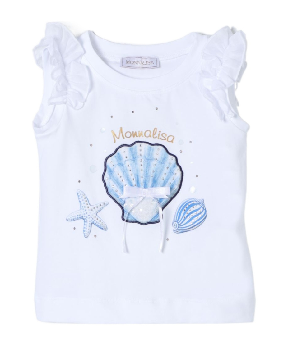 Monnalisa Logo-embroidered Shell-print Top In Blue