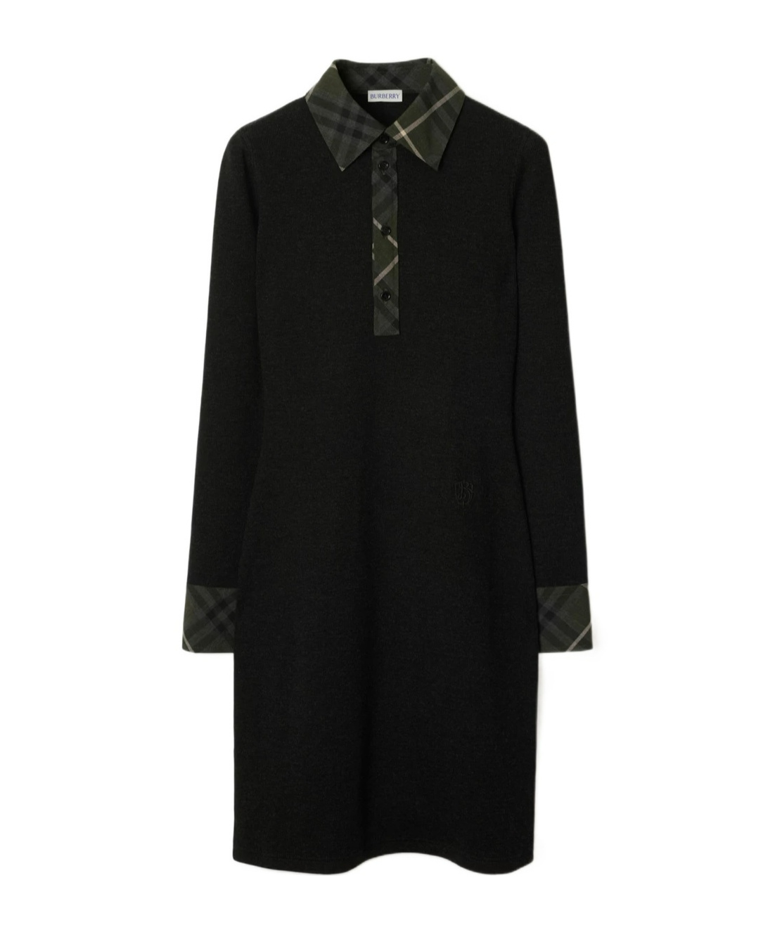 Burberry Check Long-sleeve Polo Dress In Black
