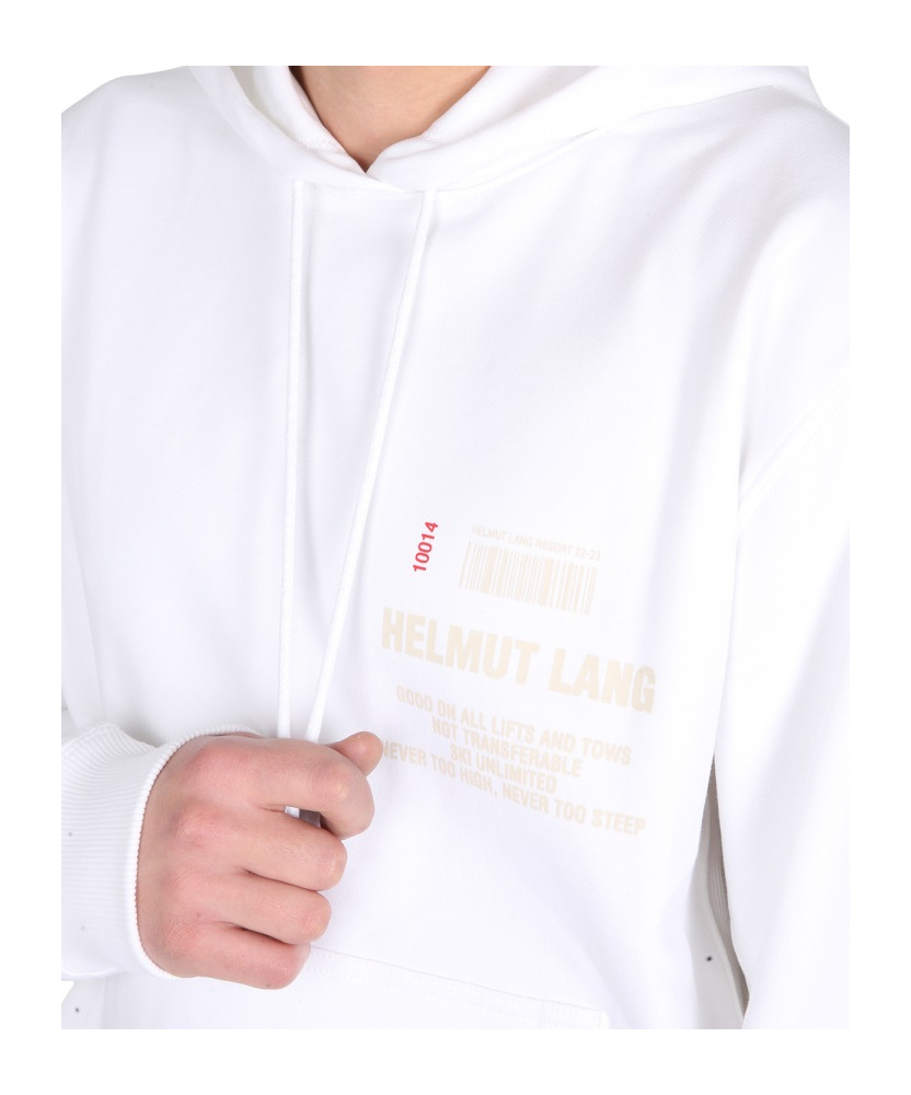 Helmut Lang Logo Printed Drawstring Hoodie In White