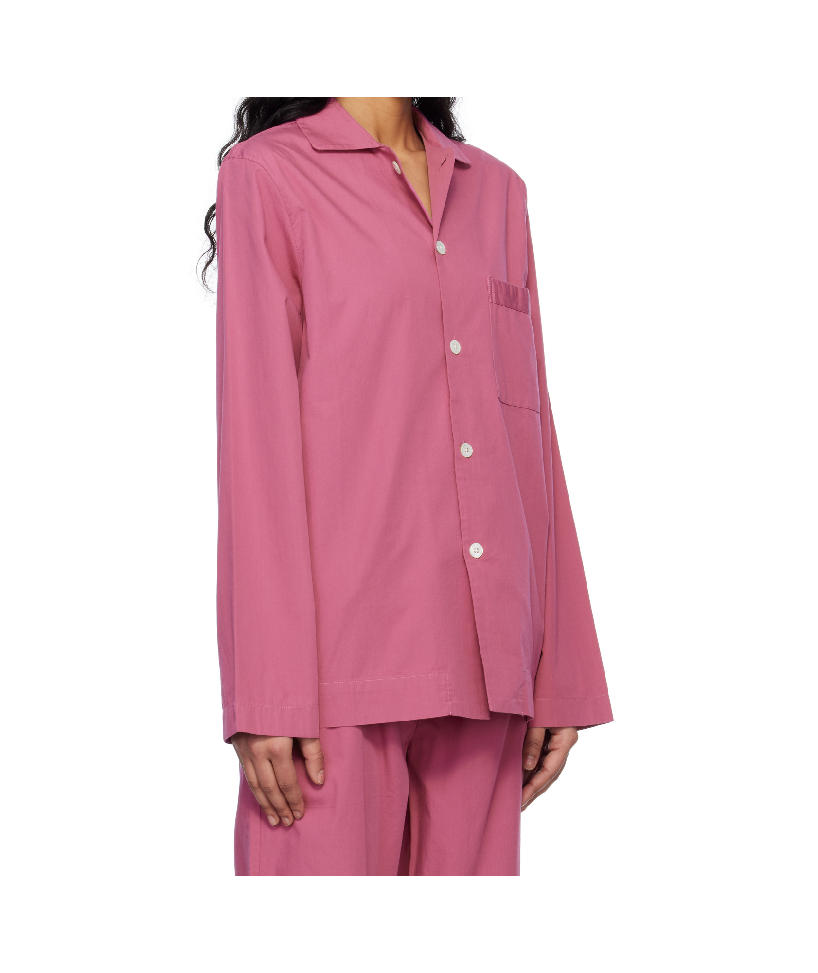 Tekla Purple Long Sleeve Pyjama Shirt In Pink