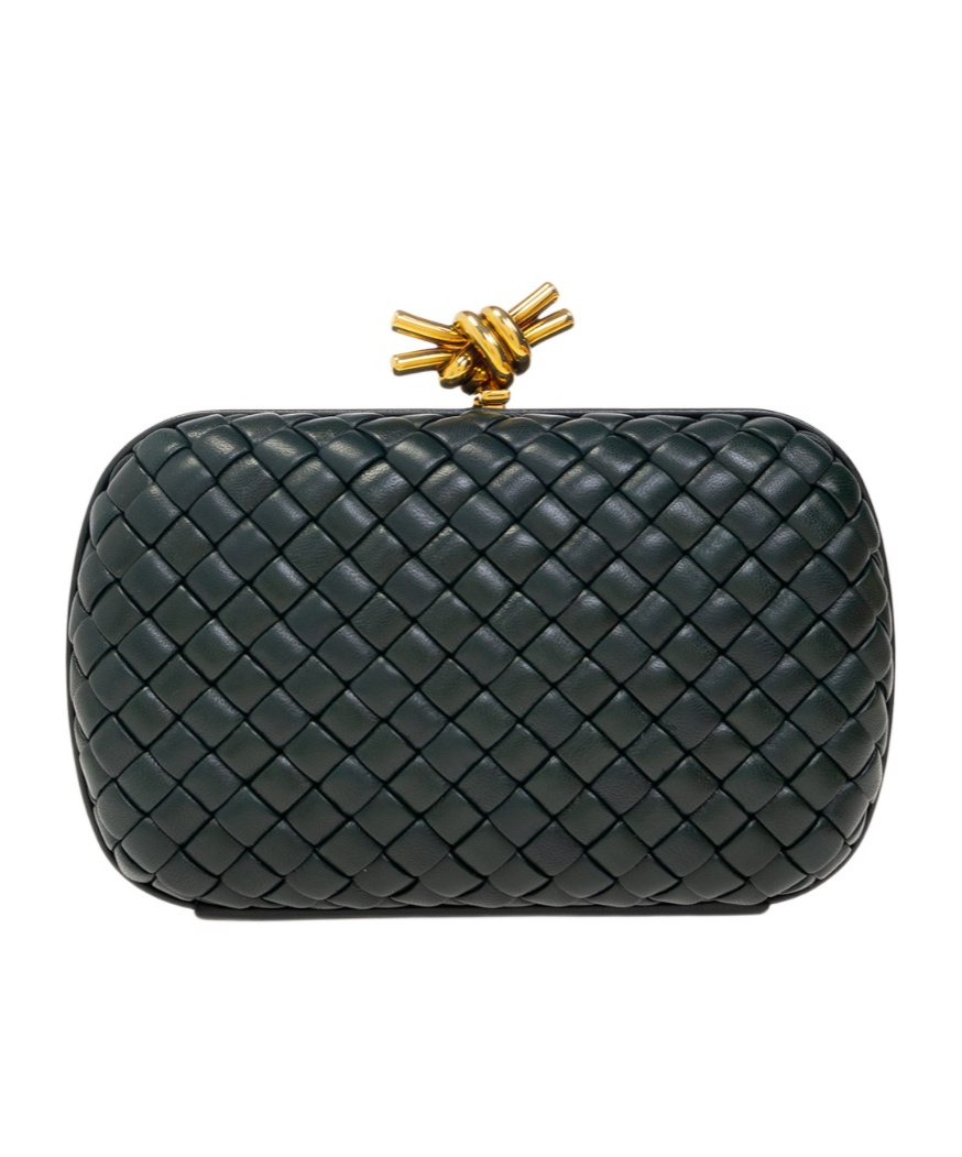 BOTTEGA VENETA KNOT INTRECCIATO LEATHER CLUTCH BAG 