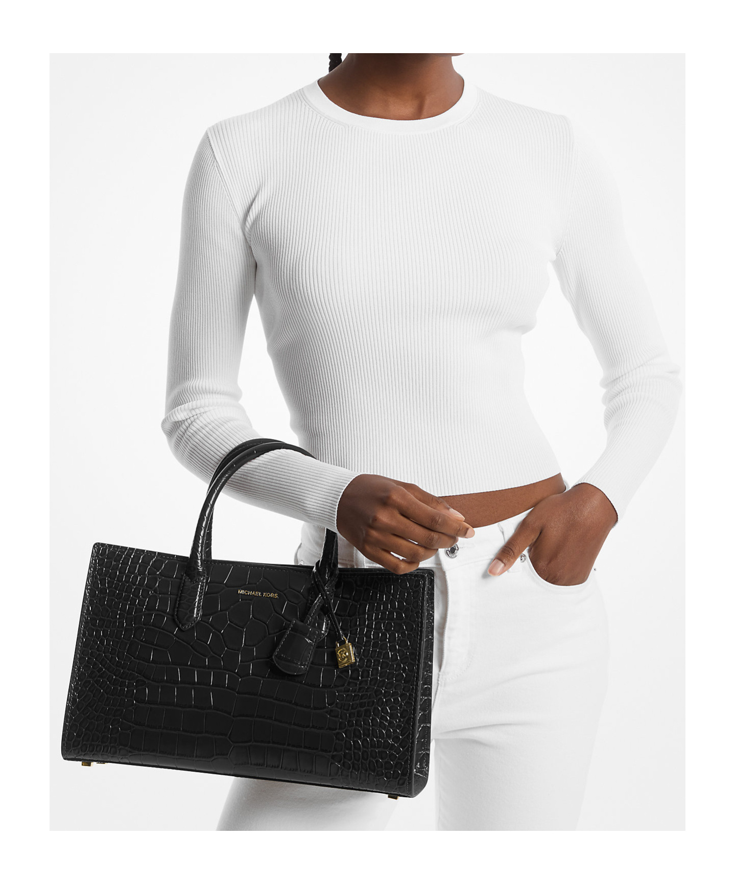 Michael Michael Kors Scarlett Medium Alligator Embossed Bag In Black