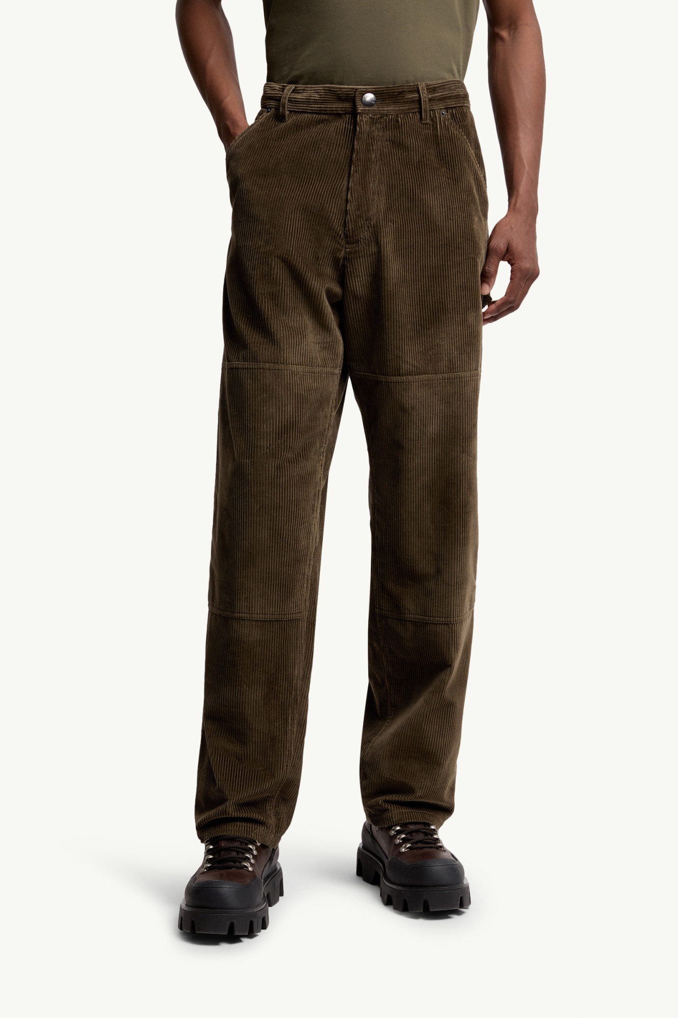 Moncler Corduroy Straight Leg Drawstring Pants In Green
