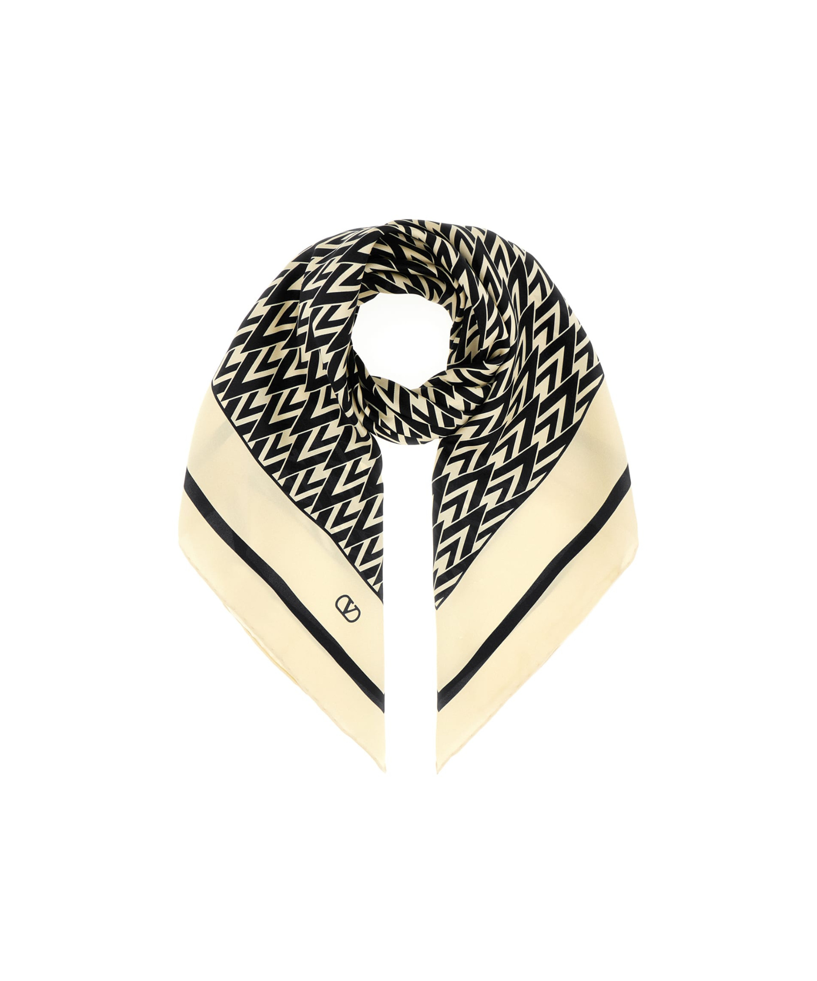 Valentino Chevron Pattern Silk Square Scarf In Neutral