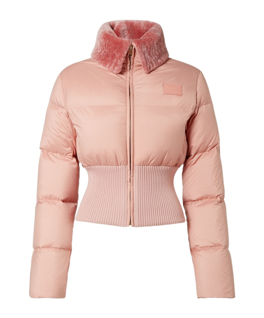 Fendi Women Pink Technical Fabric And Shearling Down Jacket In Pink