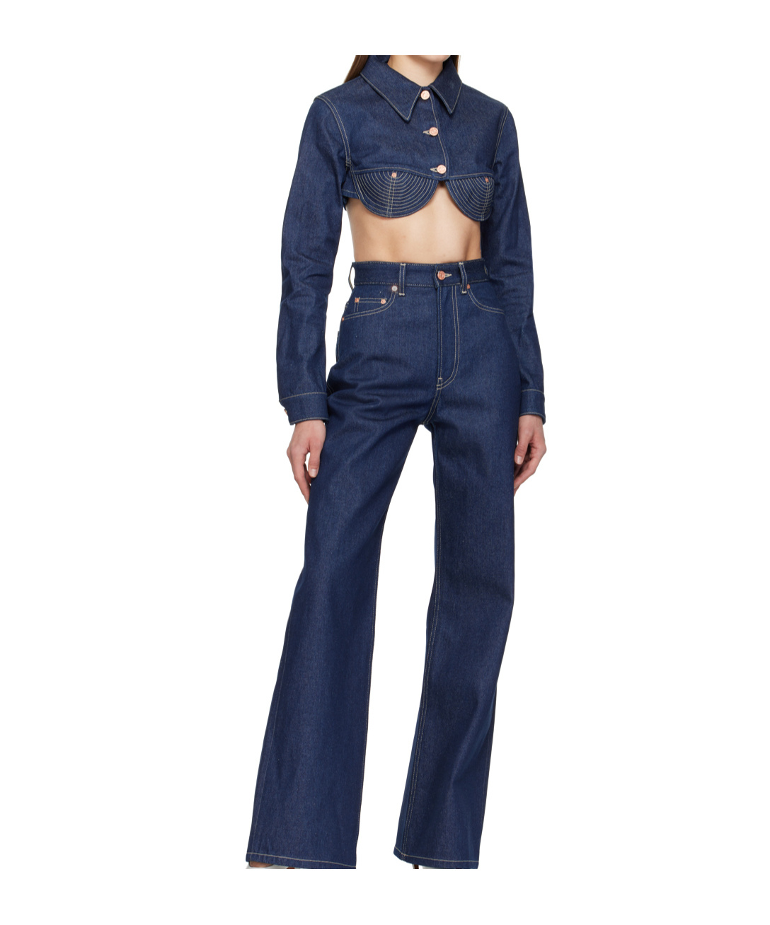 Jean Paul Gaultier Womens Indigo Madonna Brand-patch Denim Jacket In Blue