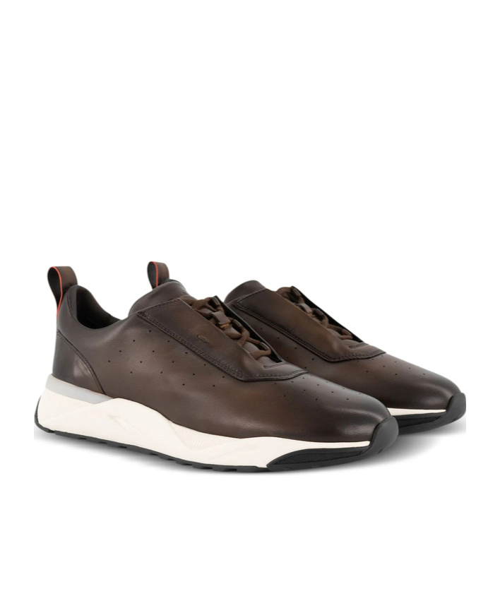 Santoni Perforated Low-top Sneakers In Brown
