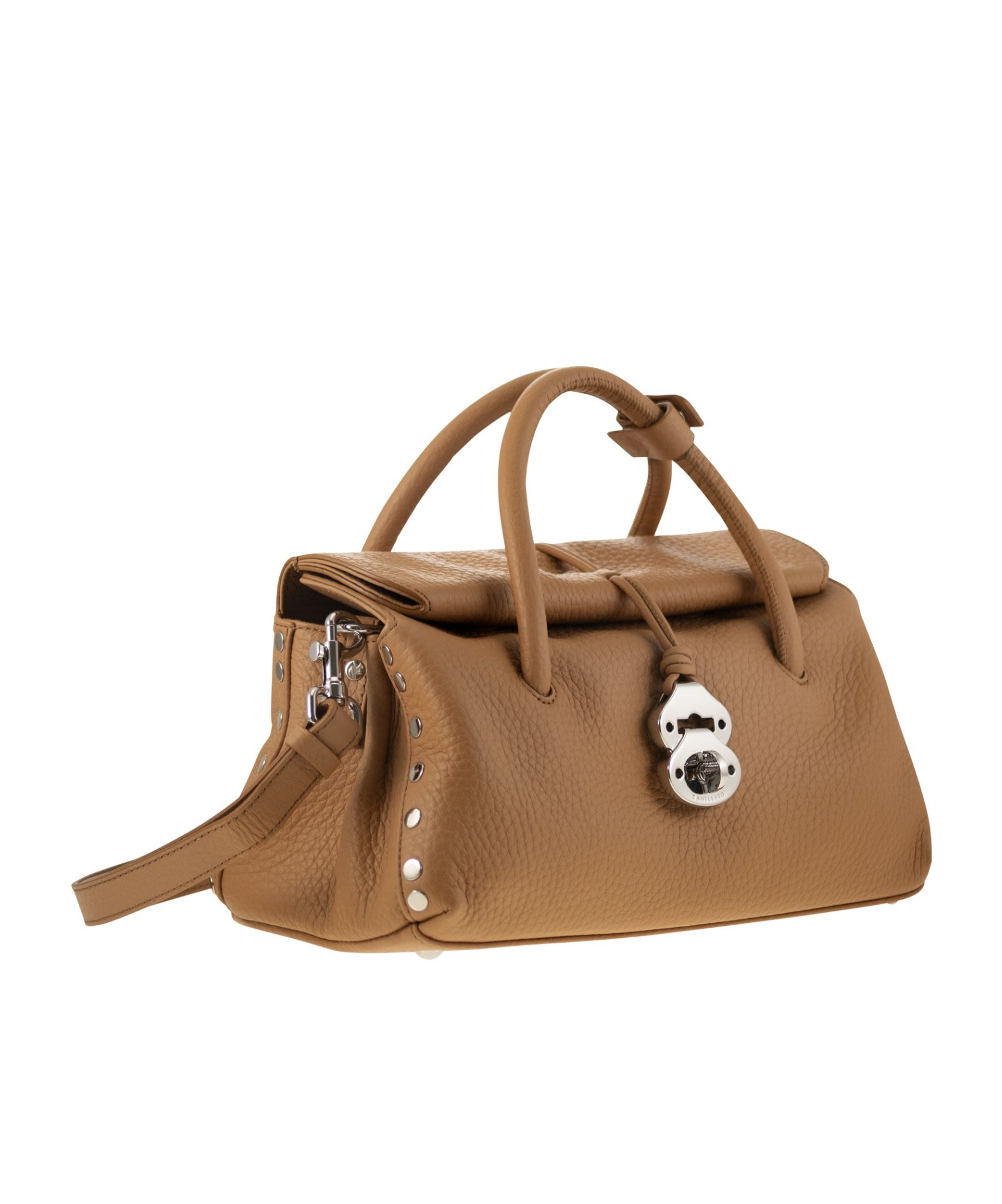 Zanellato Textured Leather Shoulder Bag With Distinctive Clasp In Brown
