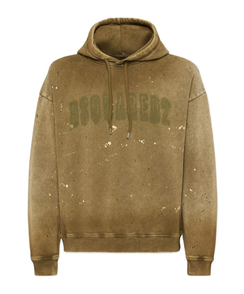 Dsquared2 Olive Green Cotton Hoodie With Original Print In Green