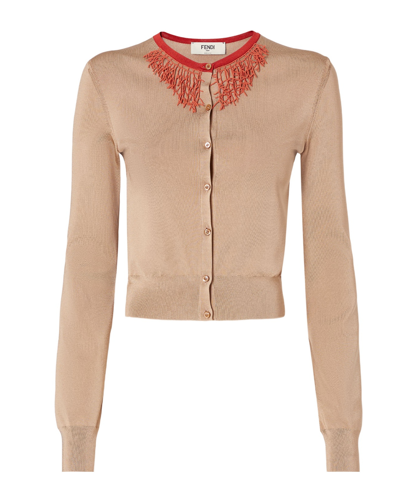 Fendi Beige Viscose Cardigan With Corals In Neutral