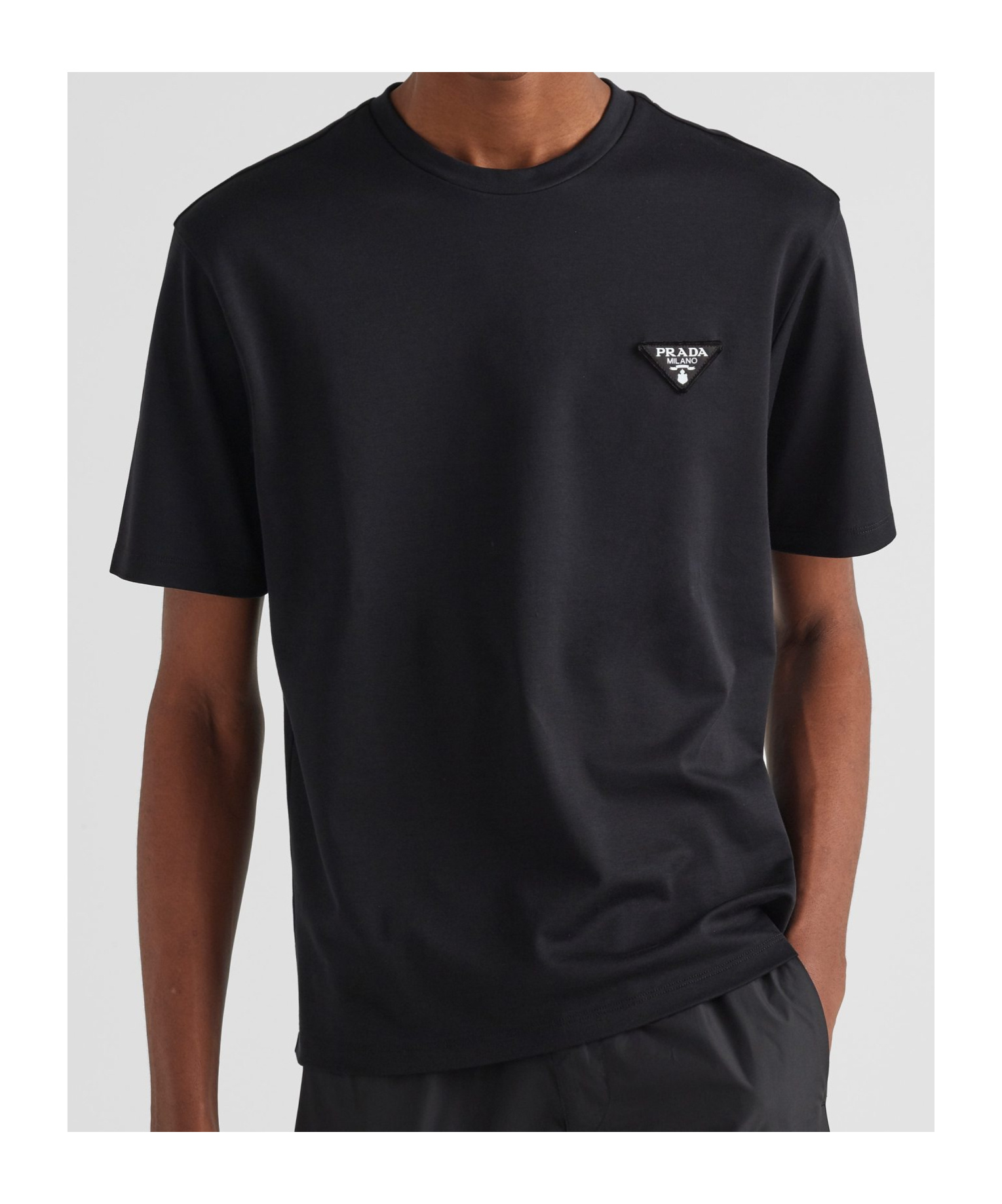 Prada Triangle-logo Cotton T-shirt In Black