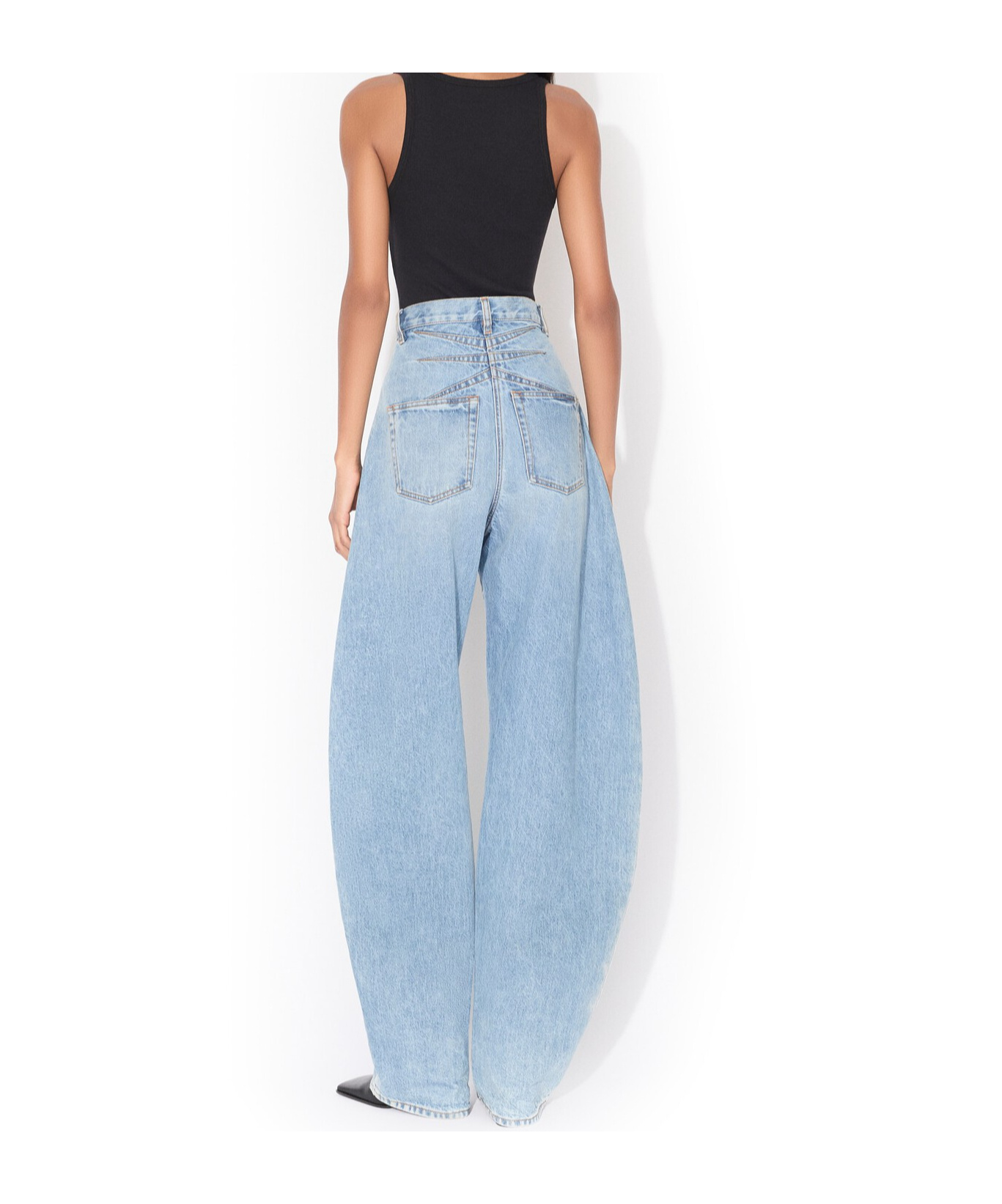 Alaïa Round Denim Pants In Blue