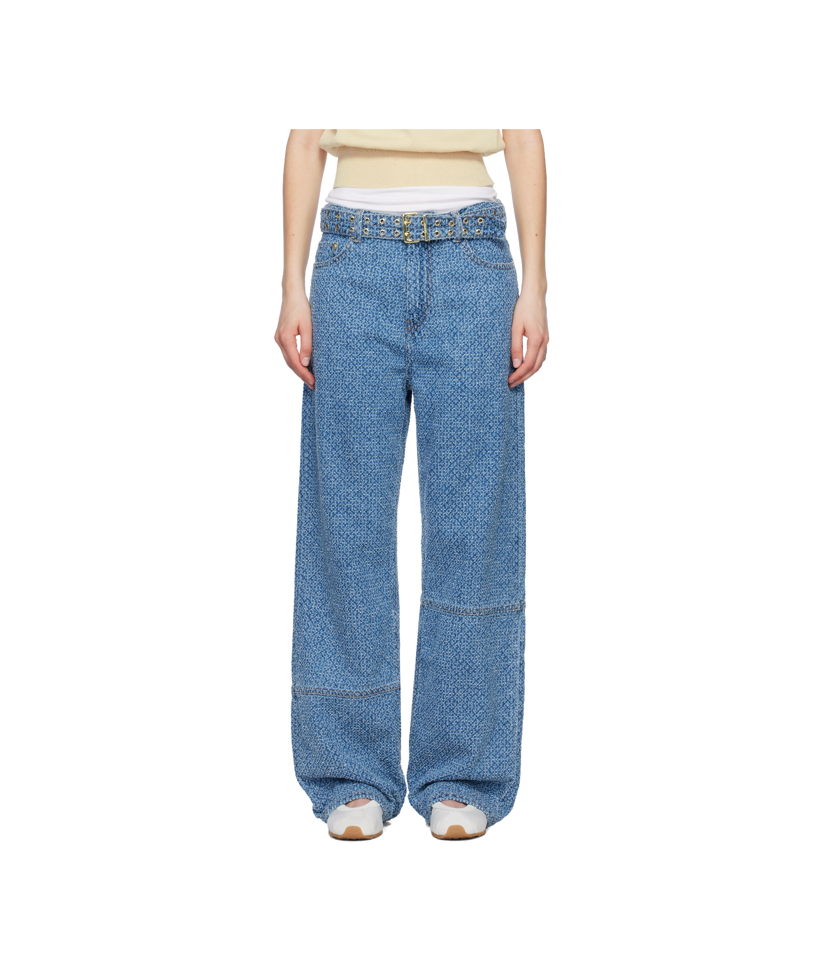 Ganni Fluffy Denim Izey Wide-leg Jeans In Blue