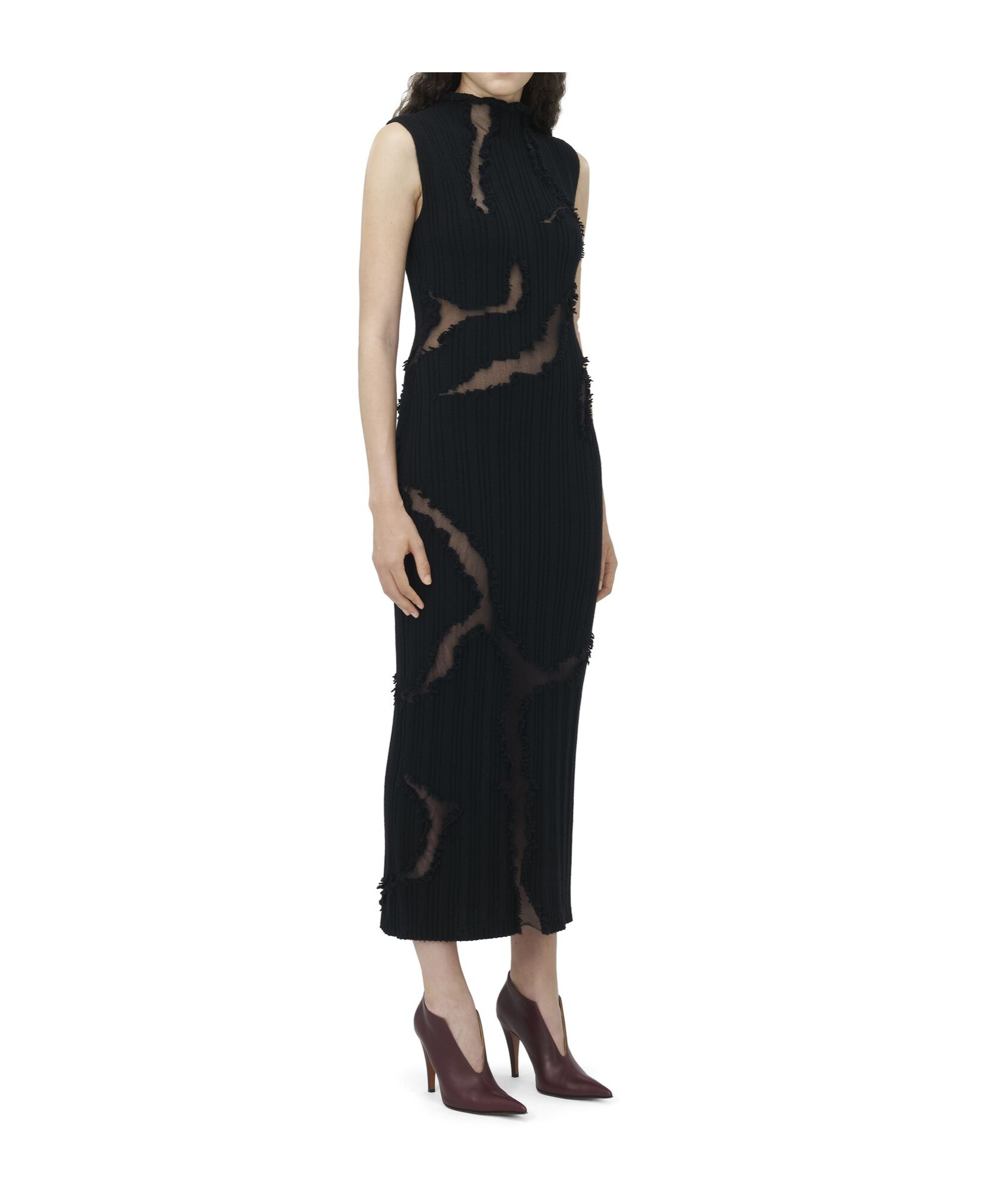 Alexander Mcqueen Distressed Effect Knitted Midi Dress In Black