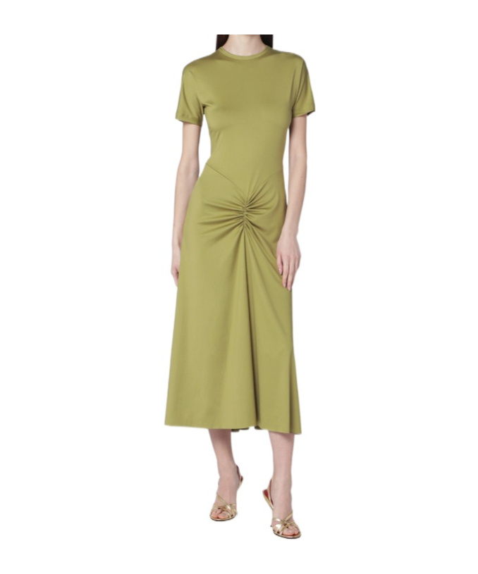 Victoria Beckham Gathered Waist Midi Dress With Knotted Detail In Brown