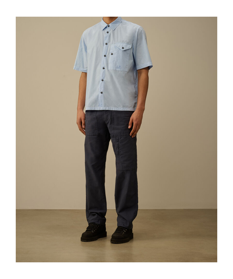 C.p. Company Short Sleeve Poplin Shirt In Blue