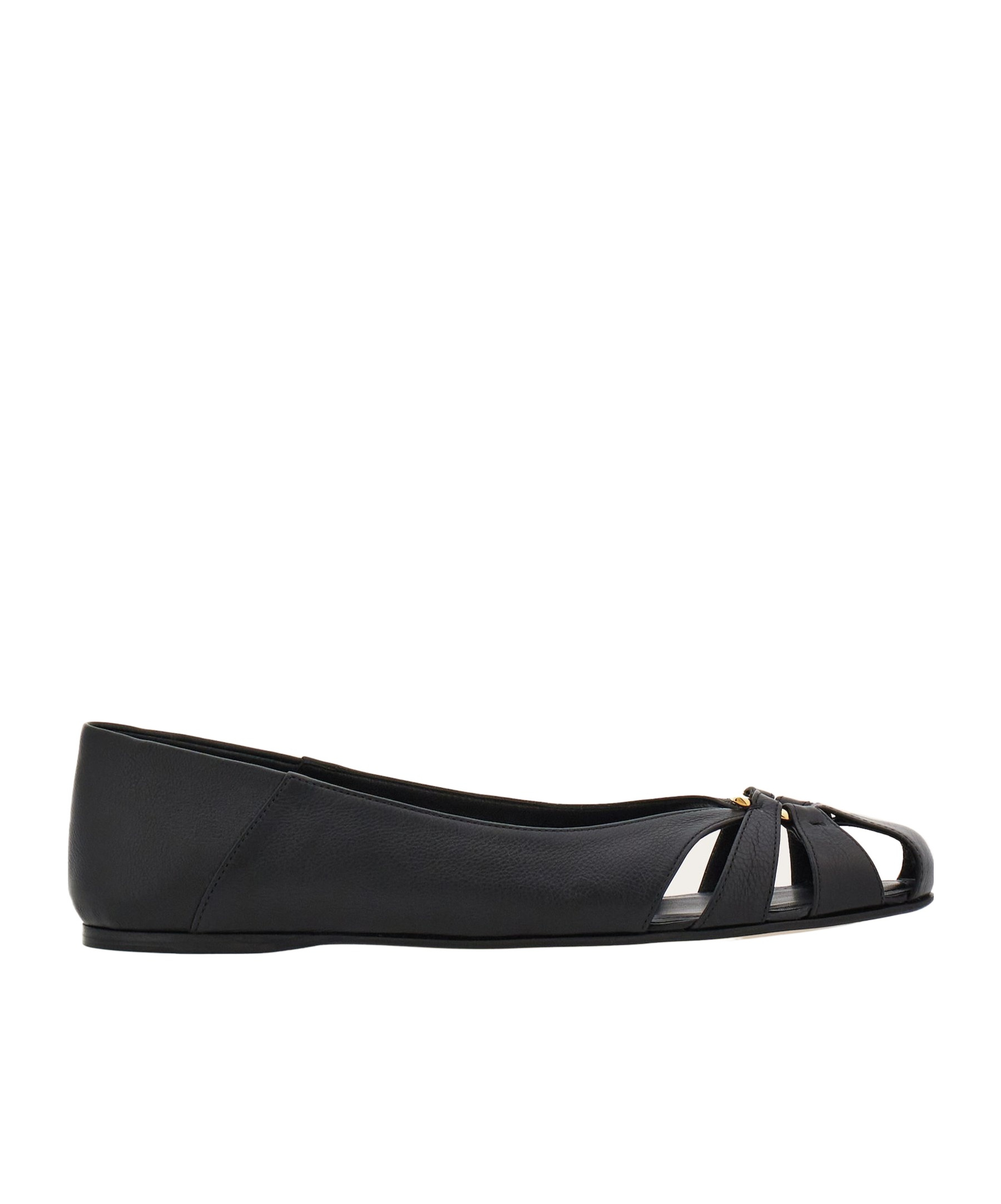 Ferragamo Gancini Ornament Flat Ballerina Shoes In Black