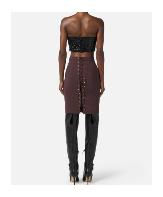 Elisabetta Franchi Top With Sequins And Jewel Clasps In Black