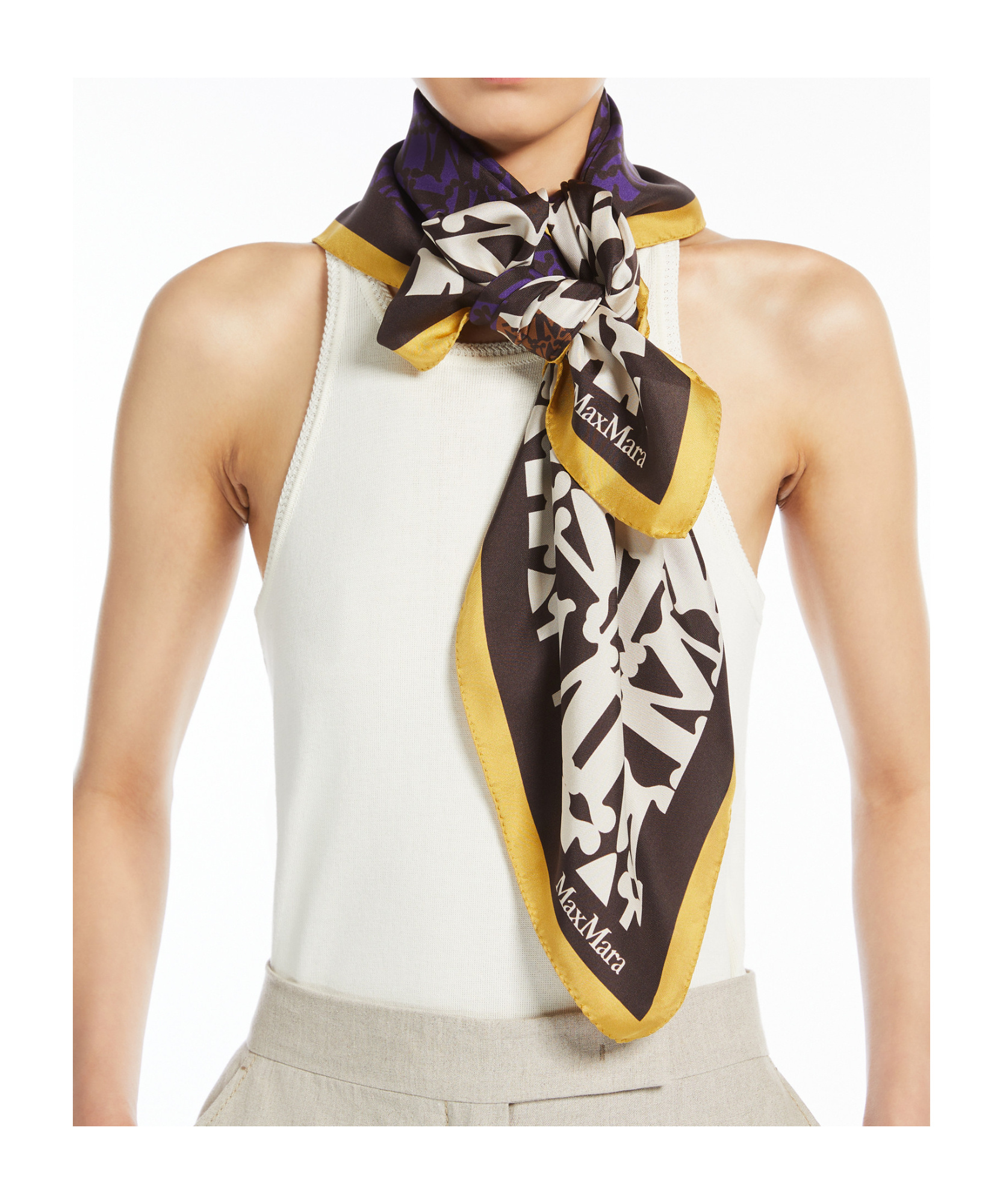 Max Mara Printed Silk Scarf In Black