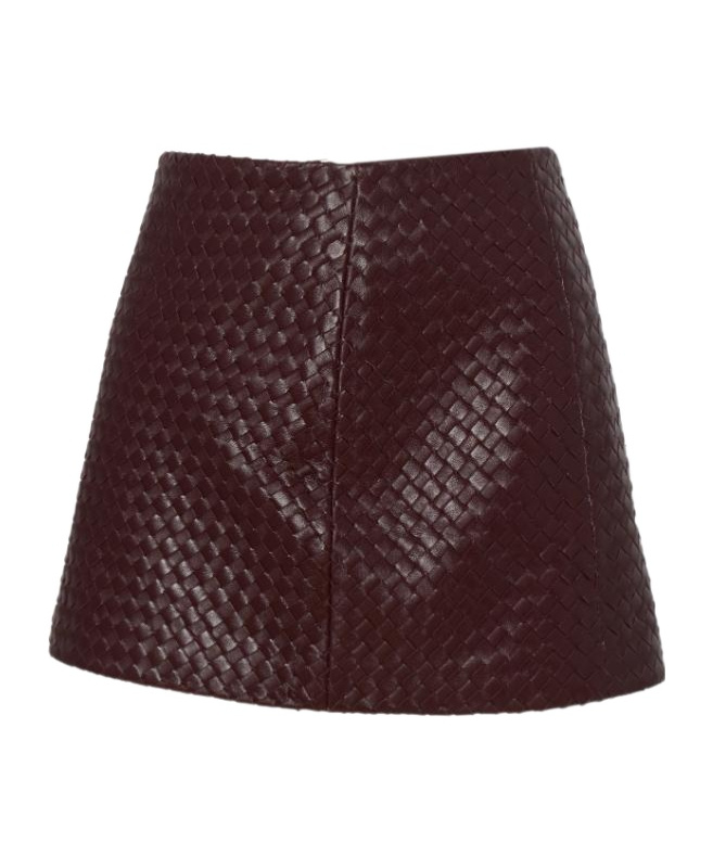 Manokhi Woven Leather Mini Skirt In Burgundy