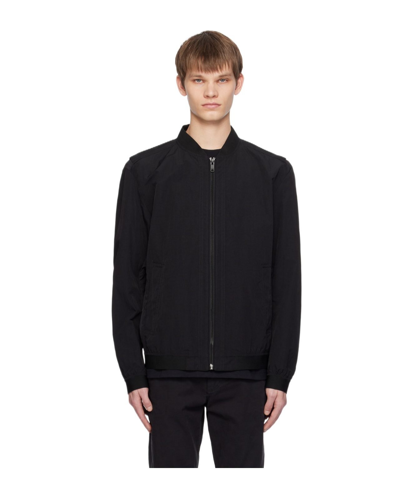 Hugo Boss Zippered Long-sleeved Casual Jacket In Black
