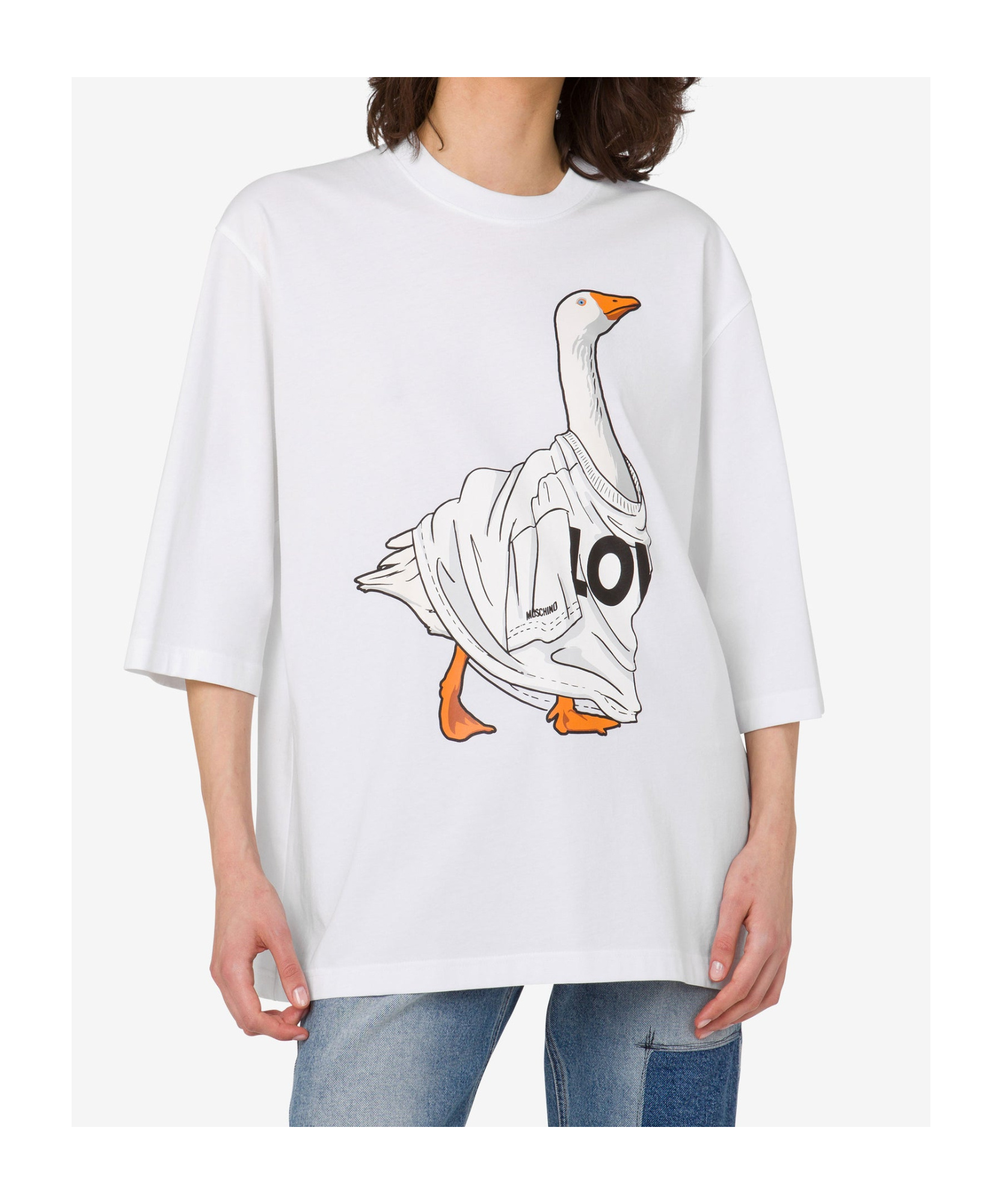 Moschino Graphic Front Print T-shirt With Ribbed Neckline In Yellow