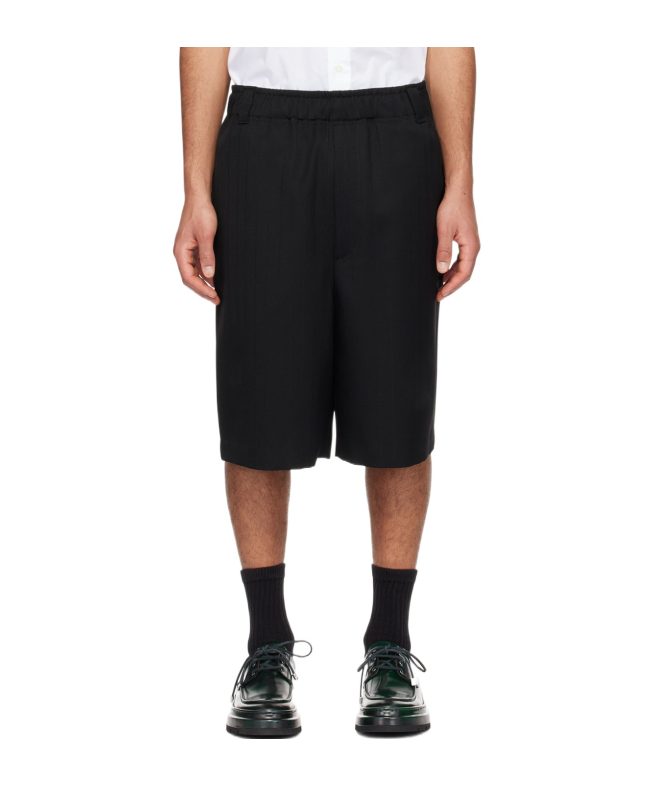 Jacquemus Elastic Waist Pinstripe Shorts In Black