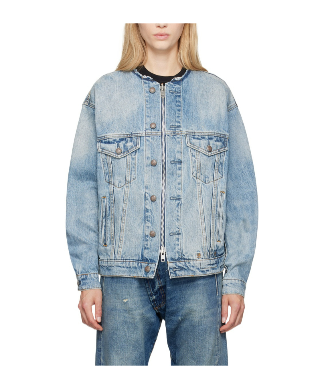 R13 FADED EFFECT DENIM COAT