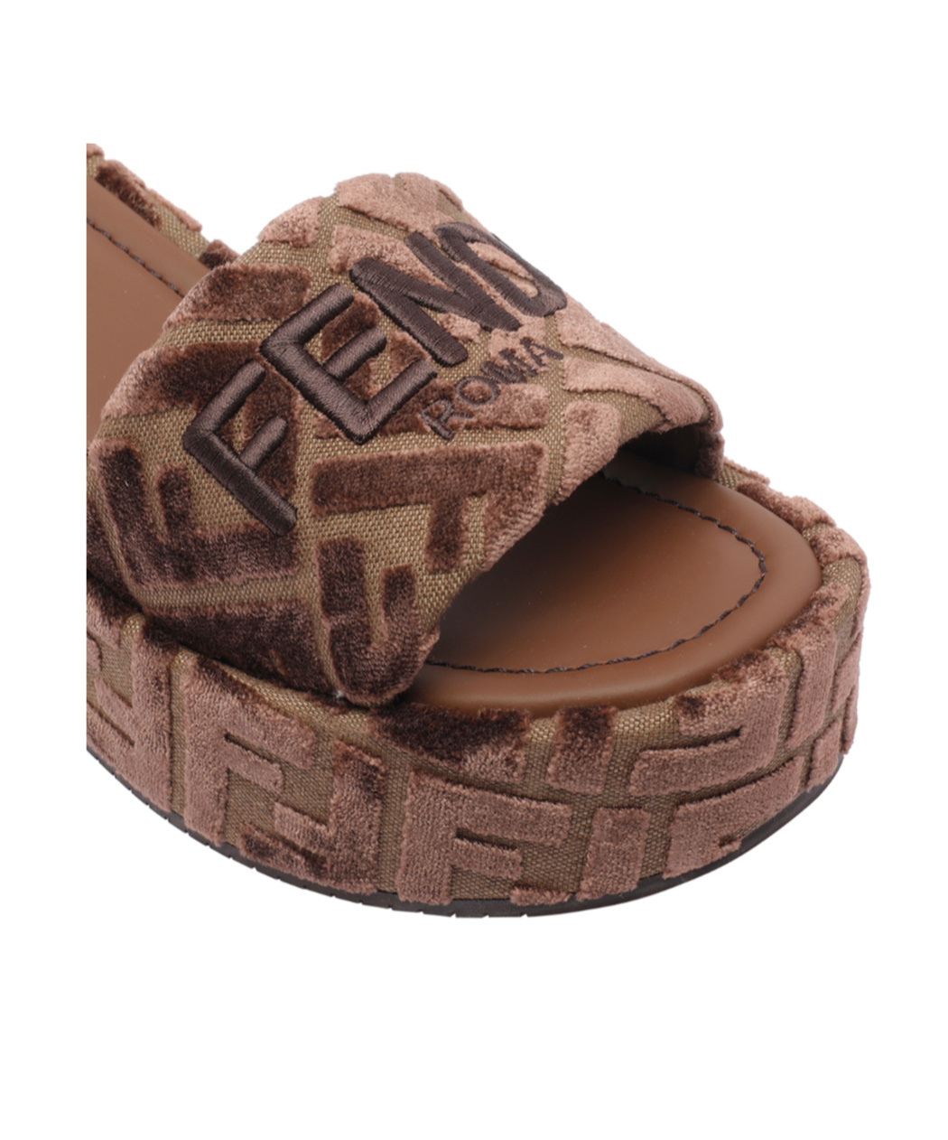 Fendi Ff Logo Platform Slides In Brown