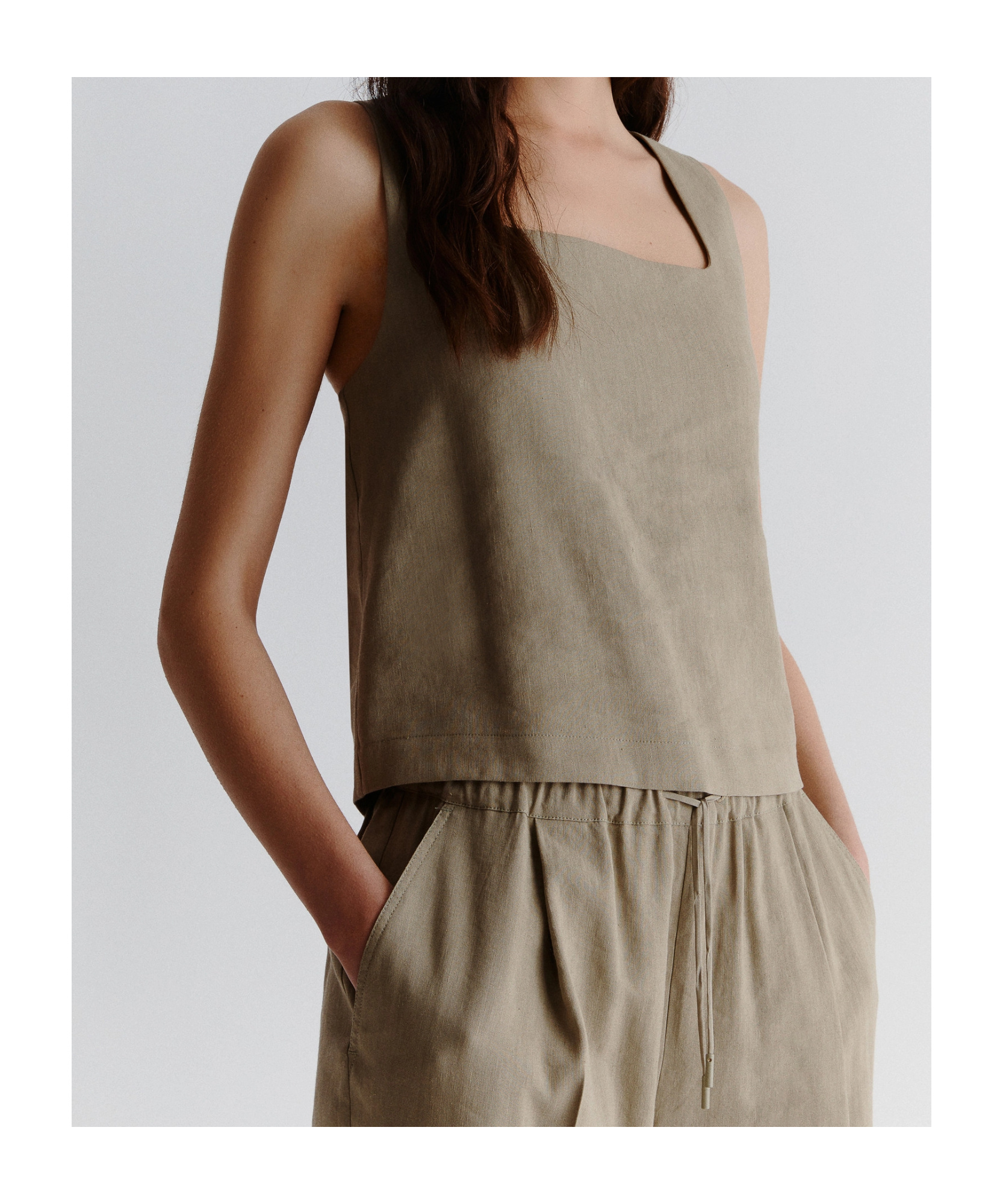 Marella Stretch Viscose And Linen Top - Green In Gray