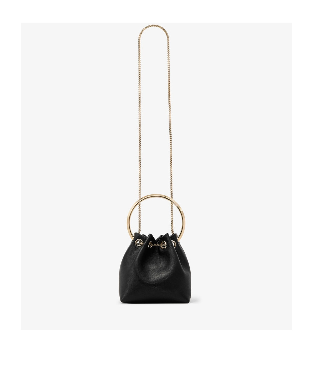 Jimmy Choo Bon Bon Leather Bucket Chain Shoulder Bag In Black