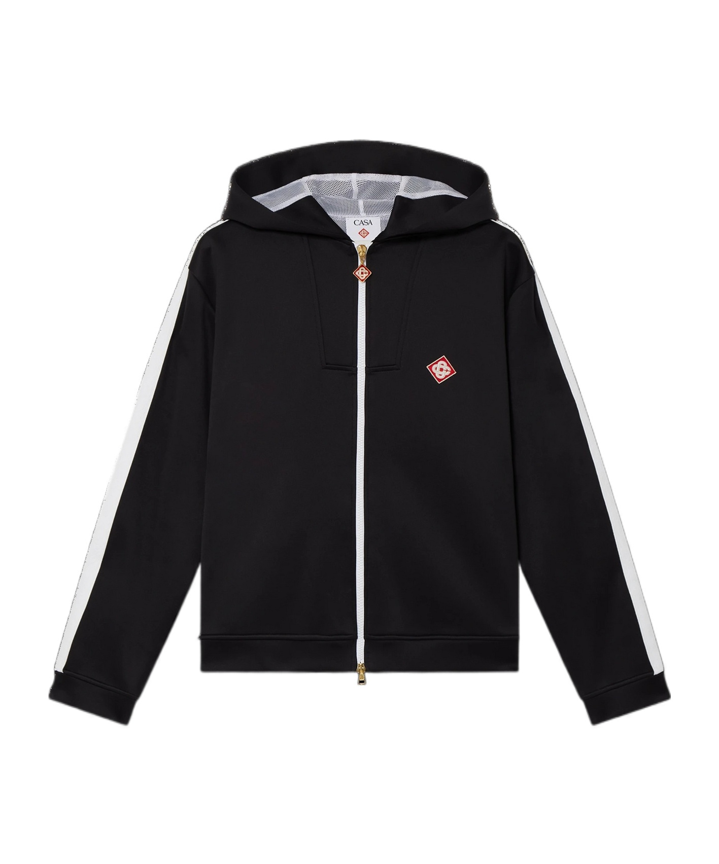 Casablanca Laurel Tape Hooded Scuba Jersey Track Jacket In Black