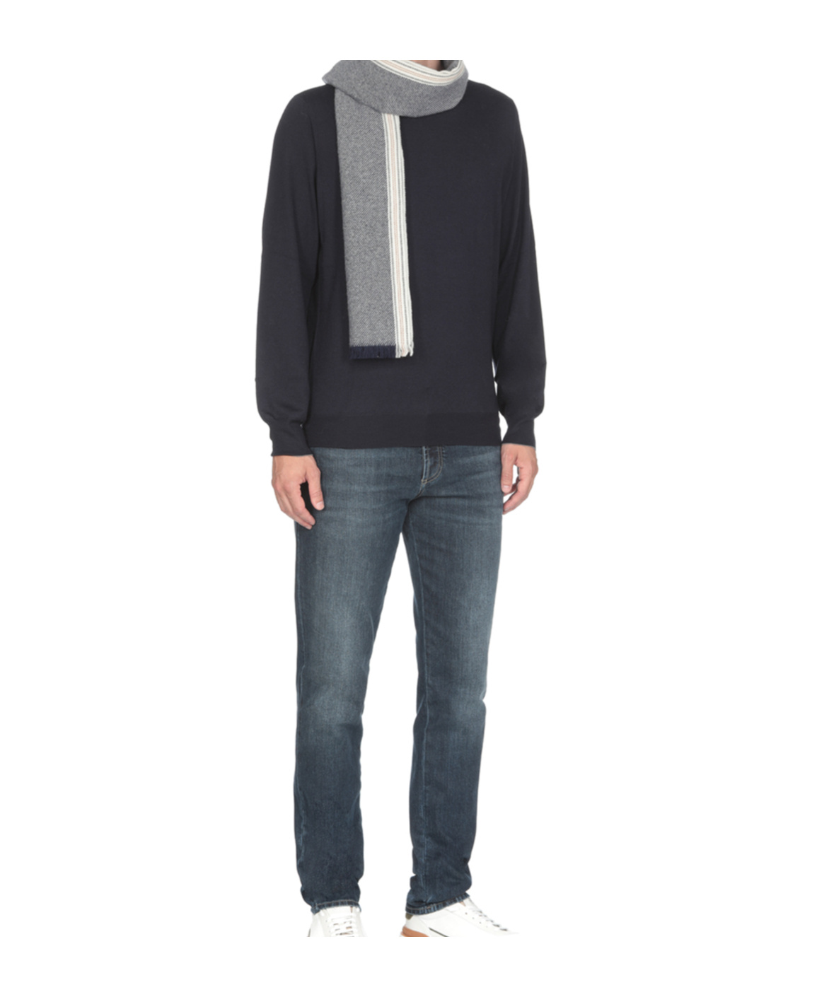Brunello Cucinelli Fringed Cashmere Scarf In Gray