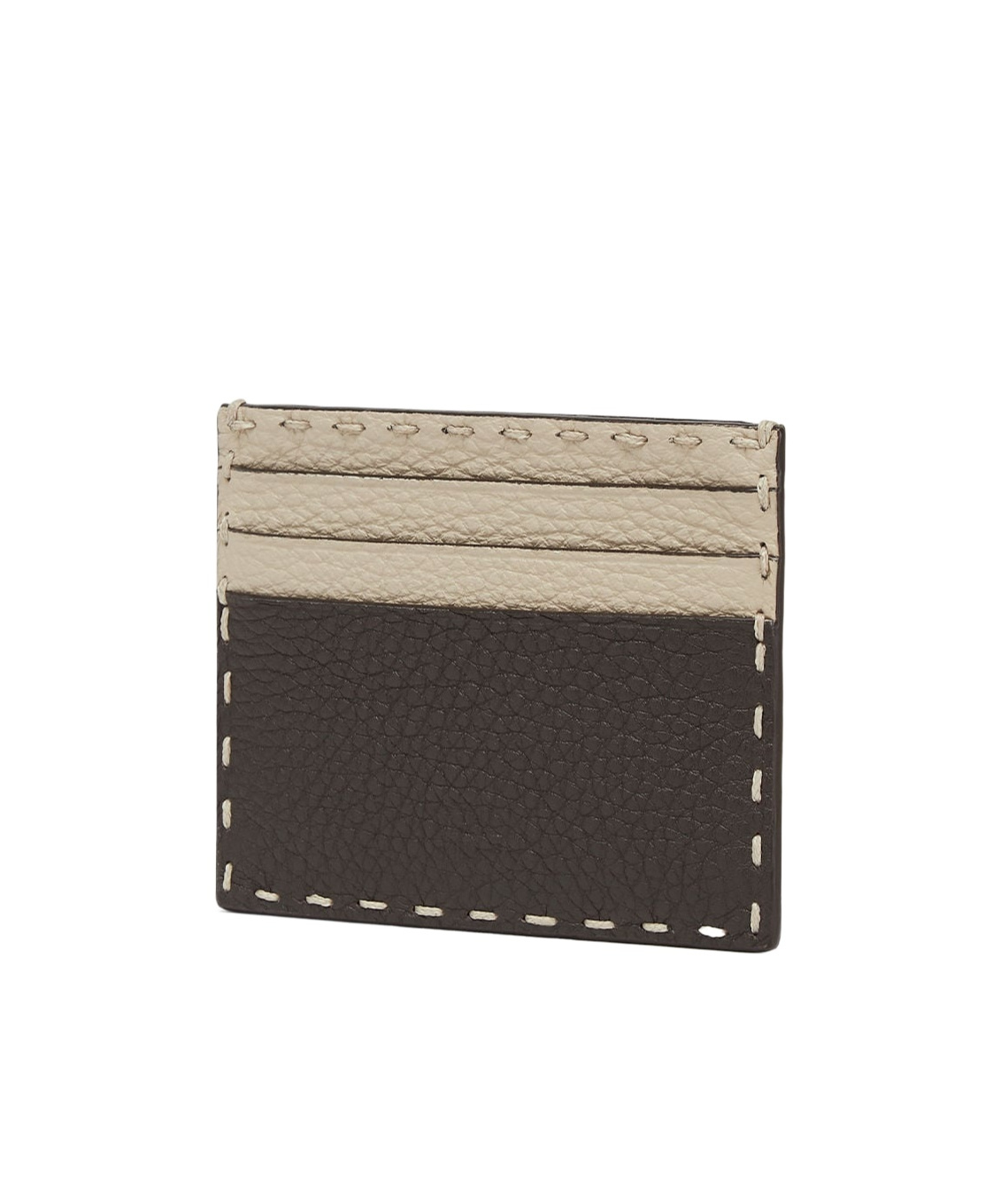 Fendi Brown Selleria Card Holder With 100 Hand-sewn Topstitches In Black