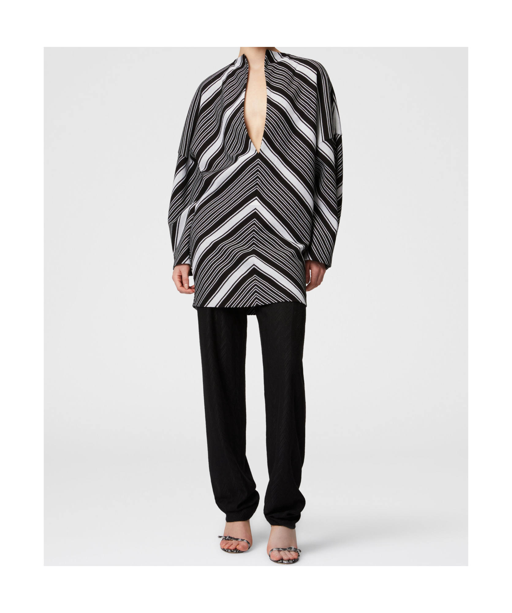 Missoni Black Chevron Viscose Mini Dress With Oversized Sleeves In Black