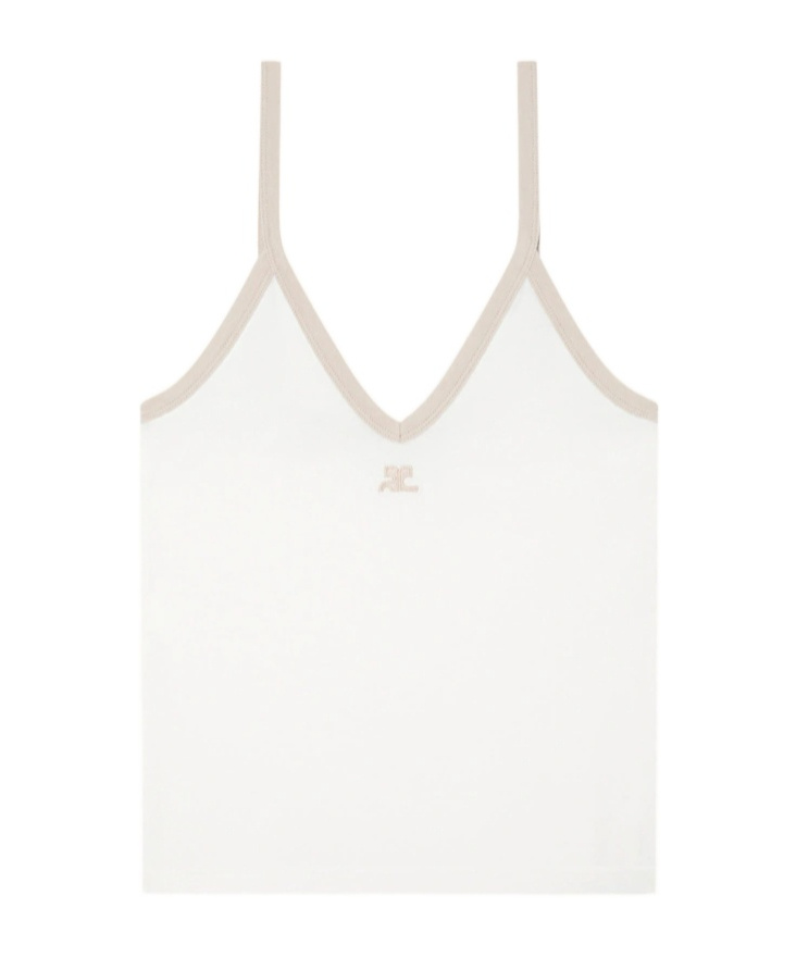 Courrèges Contrast-trim Cotton Tank Top In White